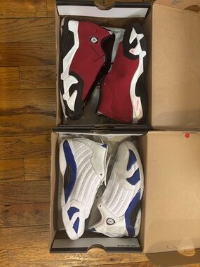 Jordan Kids Sneakers White and Blue + Red and Black Pair 2 pair $60 size 13